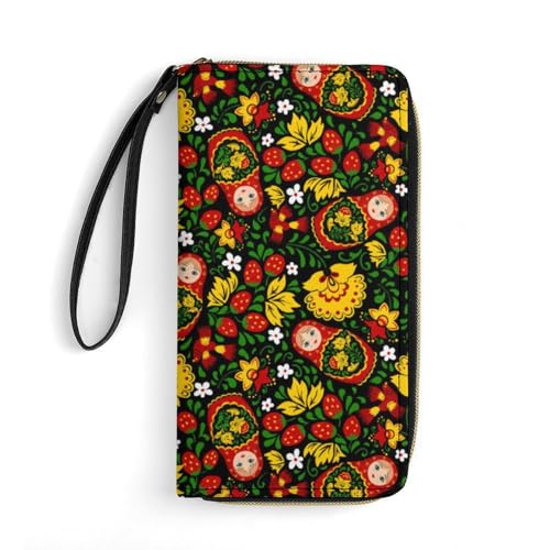 Matryoshka Doll Russia Memory Foam Wallets for Woman Travel Business Shopping Money Clips Handbag Purse Zipper Pocket Wallet Strap Purse