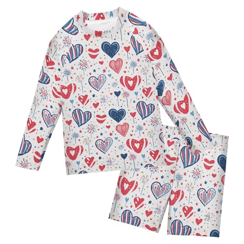 July 4th Independence Day Heart Baby Boys' Toddler Long Sleeved Rashguard Swim Bathing Suit Set B0404586