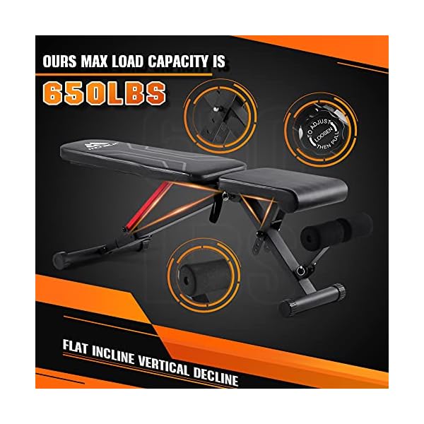 Weight-Bench-for-Full-Body-Foldable-Workout-Bench-650lbs-MCNBLK-Adjustable-Workout-Bench-Press-for-Home-Gym-Strength-Training-Benches-Sit-Up-Bench-Incline-Decline-Flat-8-Positions-Resistance-Bands Adjustable weight bench, Foldable Incline Decline Workout Benches, Professional Fitness Bench for Full body exercise, Easy to assemble!
