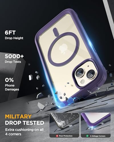 Image of Miracase Glass Series for iPhone 15 Case [Compatible with MagSafe] Full-Body Magnetic Case with Built-in 9H Tempered Glass Anti-Fingerprint Screen Protector + Camera Lens Protector, Purple
