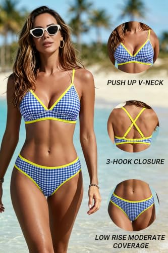 Image of Yonique Womens Push Up Bikini Set - Two Piece Swimsuit V Neck Crisscross Back Bathing Suit 2025 Swimwear