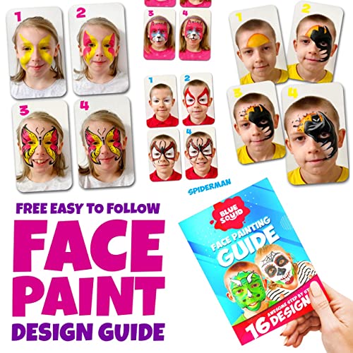 Blue Squid Face Painting Kit For Kids - 22 Color 160Pcs Kids Face Paint Kit With Stencils & Book, Halloween Makeup Kit, Professional Face Paint Kids Face Painting Kit Non Toxic Face Paint Kit For Kids #TOP6