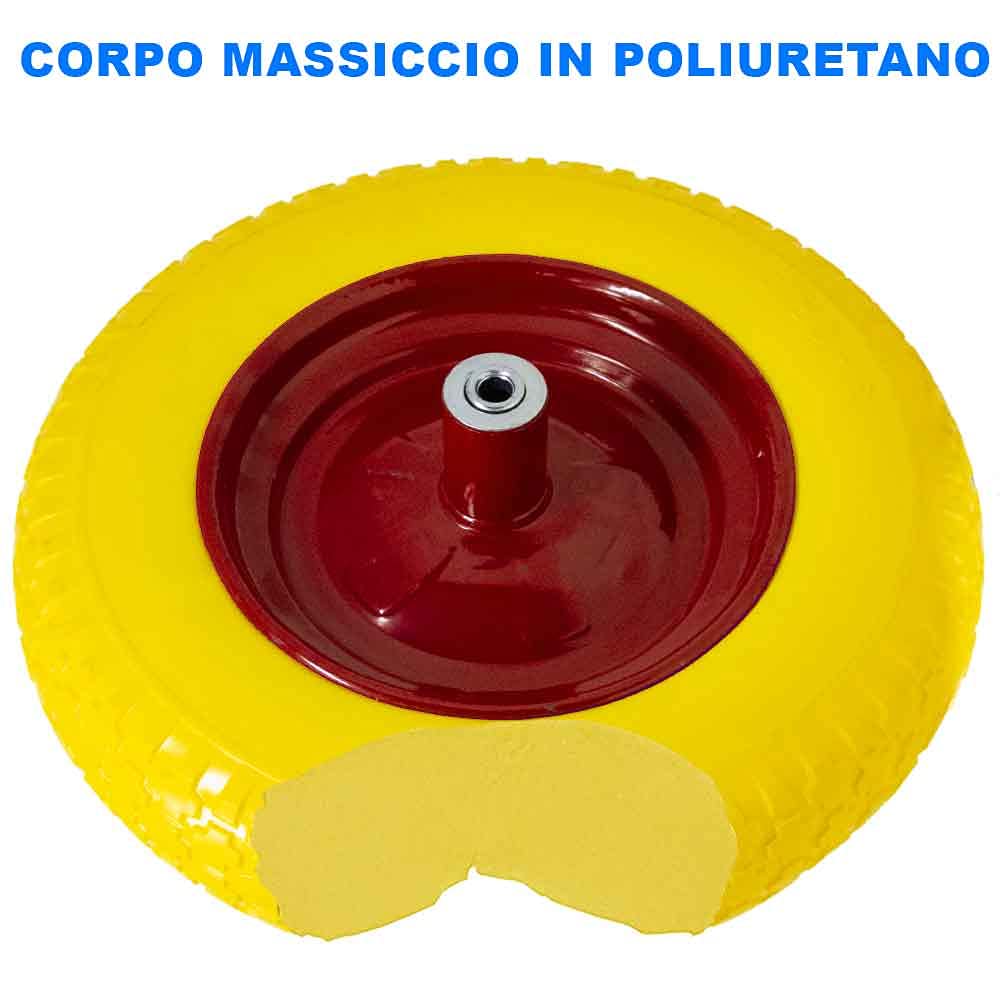 Bakaji Ruota Piena in Poliuretano Giallo Antiforatura per Carriola Battistrada Scolpito Diametro 35cm Larghezza 9cm 3.50-8 Cerchio in Acciaio con Asse da 210 mm Incluso Ruote Ricambio Carriole - 2