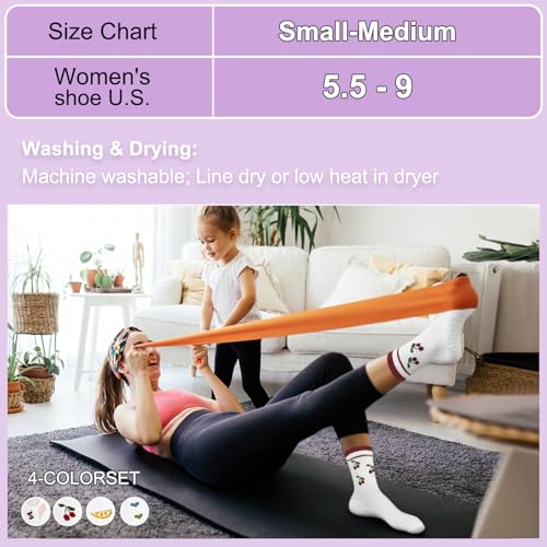 Image of Pilates Socks for Women, Non Slip Grip Socks for Yoga, Barre, Hospital, Grippy Socks Womens Gifts, 4 Pairs