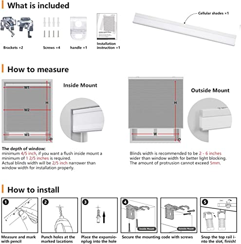 Lazblinds Cordless Cellular Shades, Light Filtering Honeycomb Shade Pleated Blinds For Window Size 46'' W X 64'' H, Yellowish-Brown #TOP5
