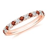 2 mm Wide Round Cut Garnet & White Diamond Half Eternity Ring For Women, 14K Rose Gold Plated 925 Silver January Birthstone Garnet Bridal Anniversary Wedding Band