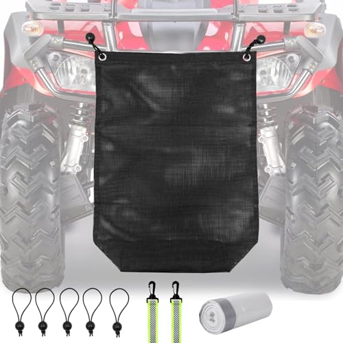 Kinerby UTV Trash Bag with Liners & 5 Bungee Cords PVC Mesh SxS Accessories for Polaris RZR Can-Am Golf Cart Reflective Straps for Off-Road Storage