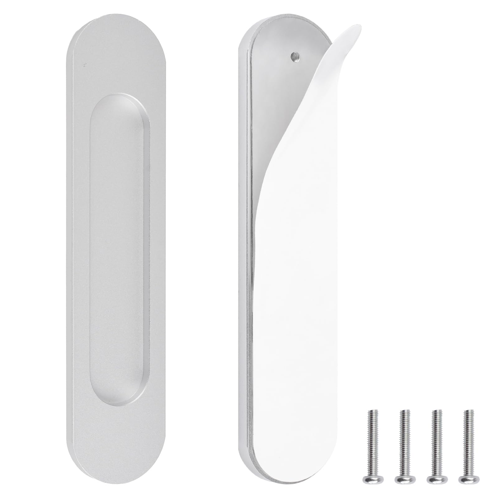 MOROBOR 18CM Self-Stick Oval Sliding Door Pulls, 2pcs Silver Aluminum Alloy Flush Pull Punch-Free Handle for Sliding Barn Door Windows Cabinets