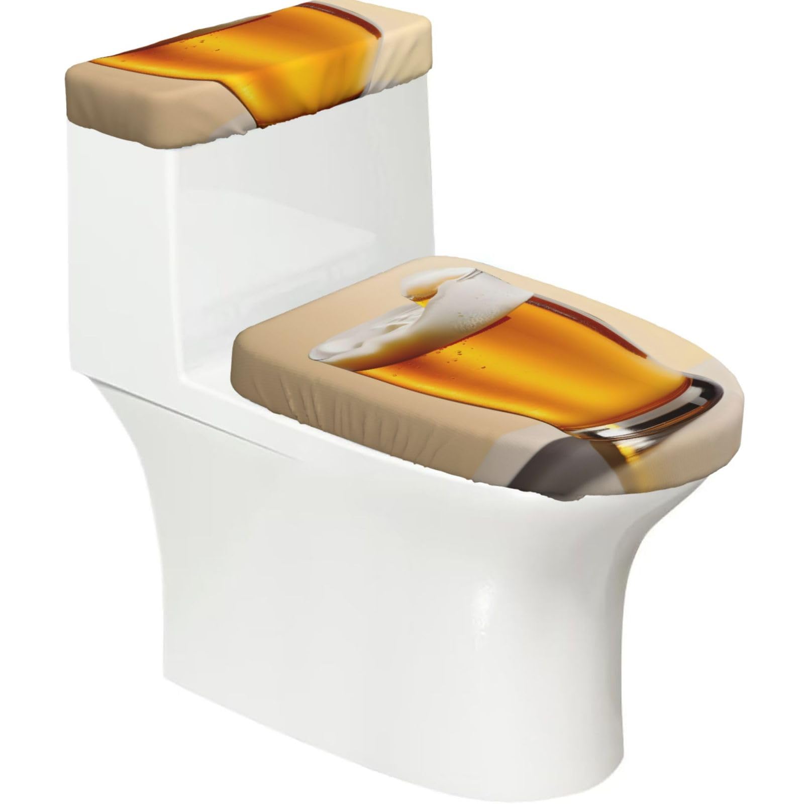 Beer Foam Printed Toilet Tank and Lid Cover Set of 2 for Most Bathrooms, Fits Elongated Round Toilets