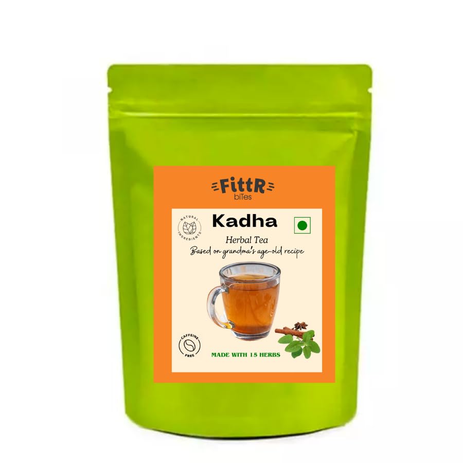 FittR Bites Kadha Herbal Tea, Caffeine free, Gluten Free, No added sugar, 100% Natural, 100 Gms, 50 Cups