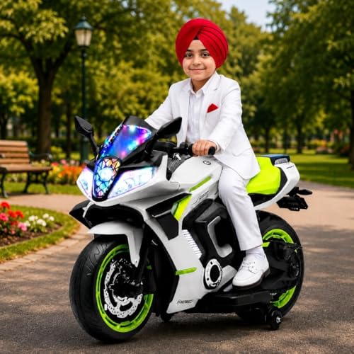 Image of LITTLE PUP Yamaha R9 Battery Operated Bike for Kids | Electric Bike for Child | LED Light & Music | Baby Ride on Toy Rechargeable Battery | for Kids to Drive 2 to 10 Years Boys and Girls (Green)