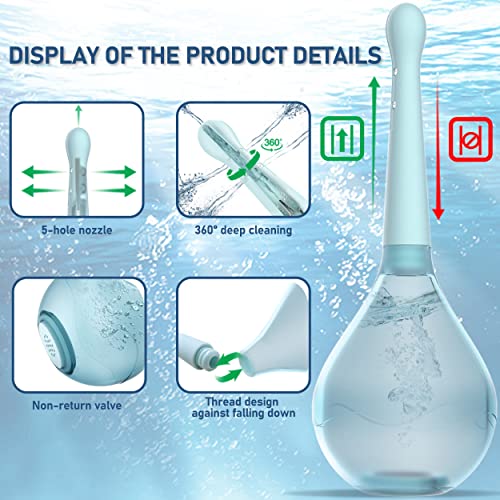 Image of Enema Douche for Men & Women - Anti Back-Flow Anal Bulb with 5-Opening Spray Tip, 150ml Portable Kit for Personal Intimate Hygiene (Blue)