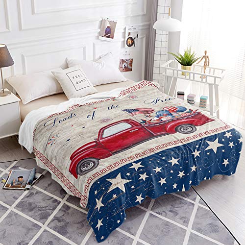 Flannel Fleece Blankets Throws Vintage Farm Truck With Patriotic Flag Lightweight Breathable Warm Cozy Throw Blanket Chic Wood Plank Bedcover Perfect For Couch, Sofa, Bed Fit All Seasons #TOP2