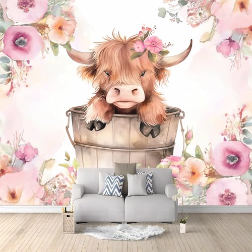 Papier Peint Panoramique 3D Fleurs Aquarelle Grand Format Tapisserie Murale Rose