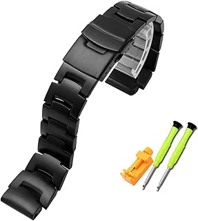 Bai Shi Wu for Casio for PROTREK for PRG-260 for PRG-270 for PRG-550 for PRW-3500 for 2500 for 5100 Solid Stainless Steel Watchband Strap Silver Black18mm Watch Band (Band Color : Black 18mm)