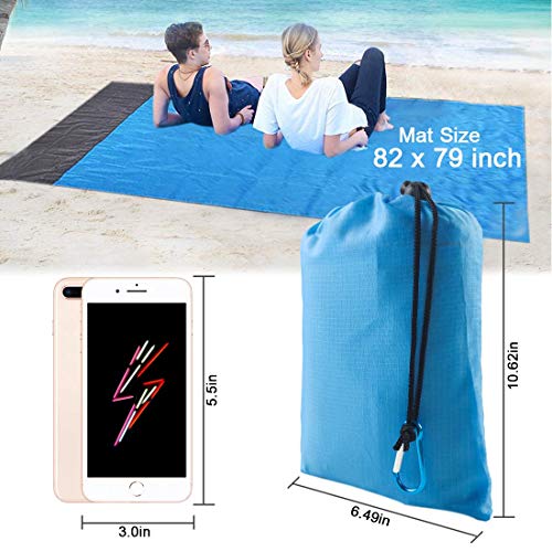 COPACHI Beach Blanket (82\" X 79\"), Sandfree Beach Mat Waterproof Picnic Blanket for 3-7 Adults Lightweight Portable Pocket Blanket Sand Proof Blanket for Travel, Camping, Hiking (Single Gray-Blue)