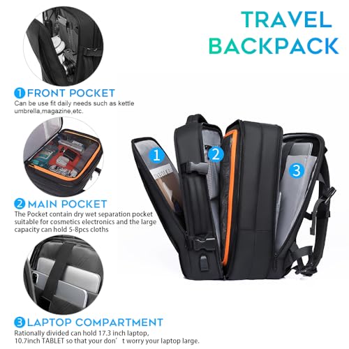 Image of 35-45L Carry On Backpack Weekender Travel Backpacks 17.3 inch Laptop Back Pack Business Expandable Bag for Men and Women