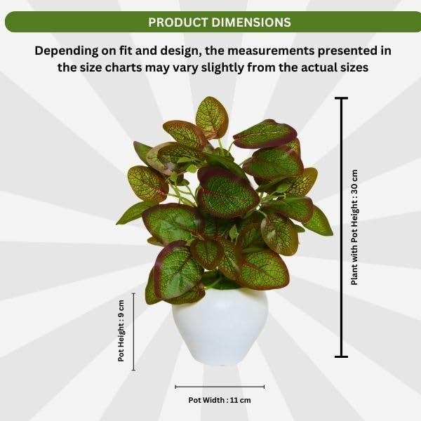 Image of fancymart Artificial Plant Leaves in Apple Pot (30 cm Height) | Small Potted Plant for Office Desk | Home Decor for Living Room | Cafe & Restaurant Table Decoration