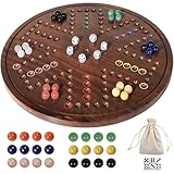 HOROW Wahoo Board Game - 20 Inch Solid Wood Board with 24 Natural Gemstone Marbles & 6 Dice,Double-Sided for 4 and 6 Players - Perfect for Family Game Nights and Parties(Deluxe Edition)