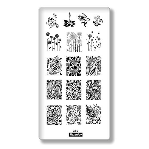 Love Heart Theme Nails Stamping Plate Lip Geometric Nail Image Plate Stencil Nails Tool Lace Mandala Dandelion Flowers Nail Art Template Accessories (C80)