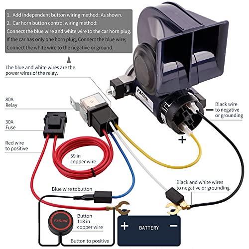 Image of FARBIN Air Horn for Car, Train Horn for Trucks, Loud 12v Car Horn Kit with Relay Harness and Switch Button