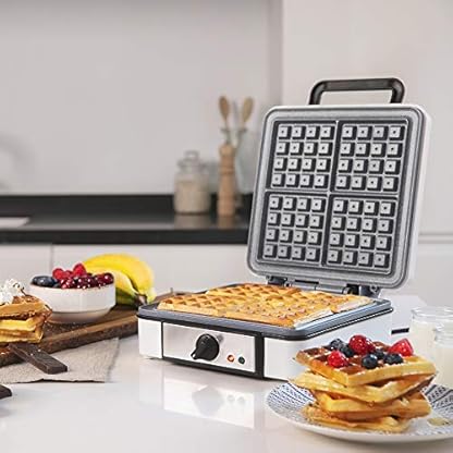 Cecotec Elektrisches Waffeleisen Fun Gofrestone 4Inox. 1200 W, Edelstahl, 4 Waffeln gleichzeitig, Antihaftbeschichtung Rockstone, einstellbare Temperatur – Bild 3