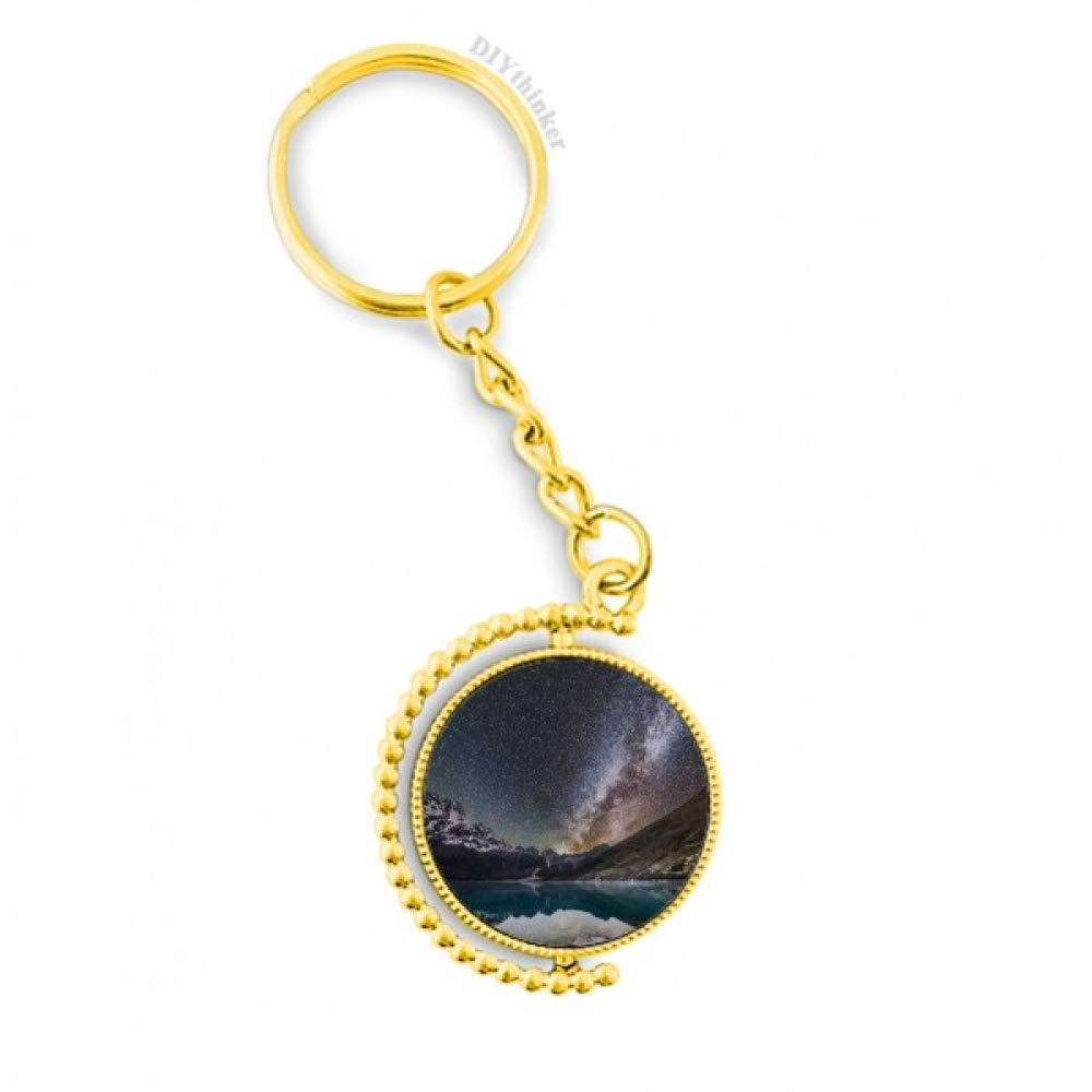 BestchongDIYthinker Glacier Lake Observe Stars Galaxy Pattern Metal Connector Key Chain Ring Accessory Golden Keyholder