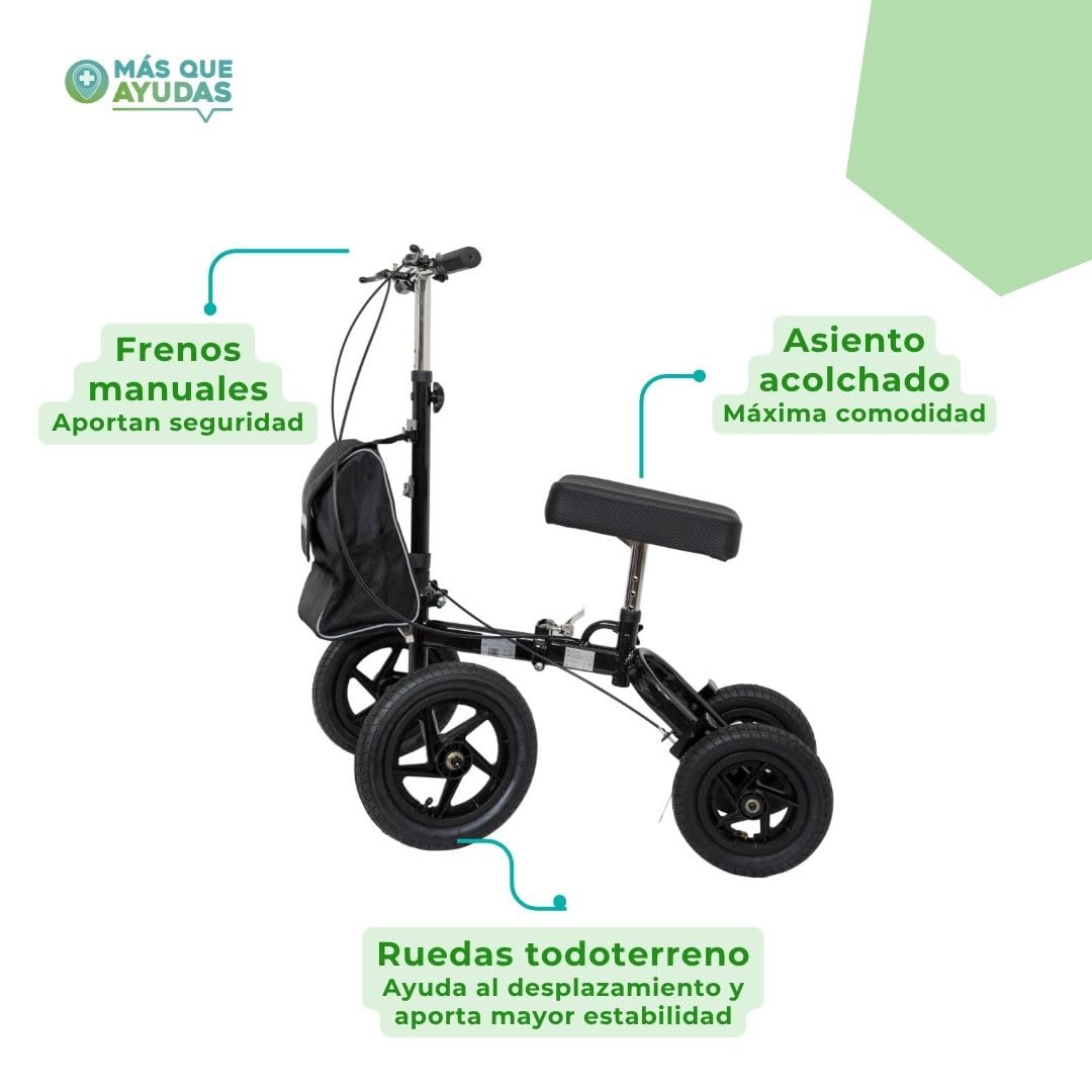 Patinete de Rodilla Todoterreno con Ruedas XL, Cesta Extraíble, Frenos Dobles y Manillar Ajustable, Recuperación de Lesiones en Tobillo y Pie, Peso Máximo 136 Kg