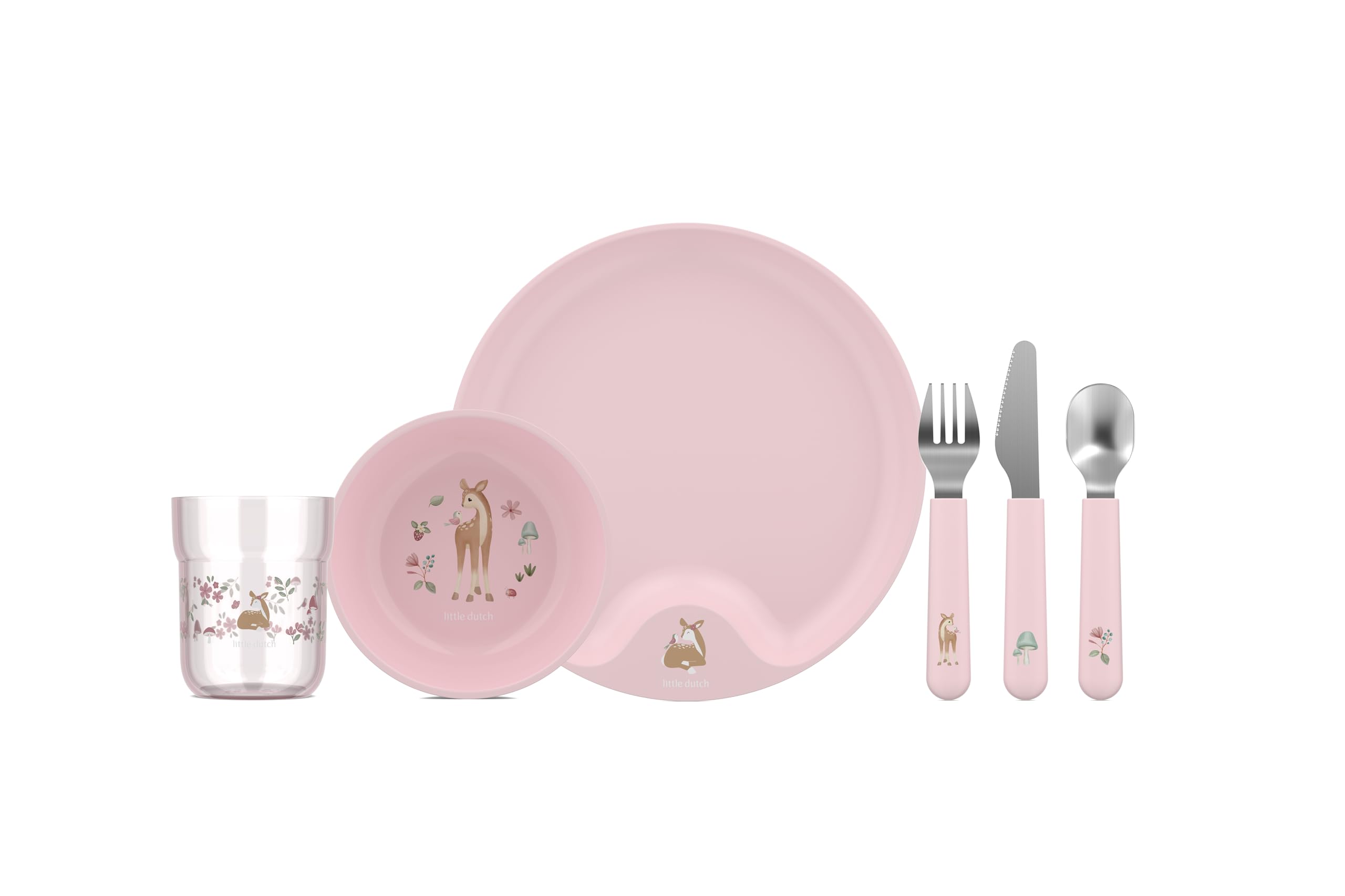 Mepal Flower Butterfly Lily:pink - Children’s Dinnerware 6-Piece Set Mio Little Dutch - Child-Friendly Tableware - Includes Children’s Cutlery, Glass, Plate & Bowl - Dishwasher Safe & Bpa-Free - Set Of 6 - Fairy Garden