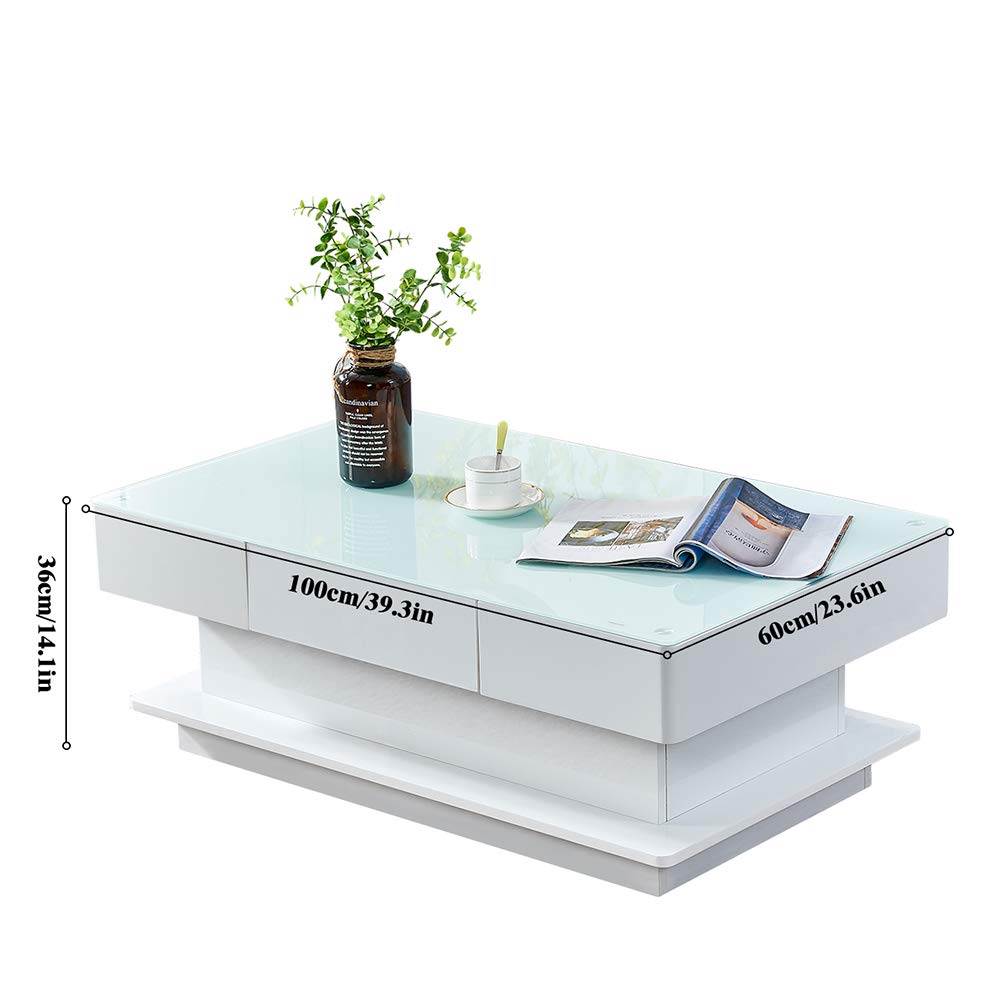 Buy Huisen Furniture Living Room Modern Glass Coffee Table White with