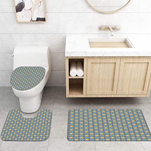 3 teiliges Badematten Set rutschfest U-FöRmige Duschvorleger,Spalier, viktorianisches barockes altes Muster in… – Bild 4