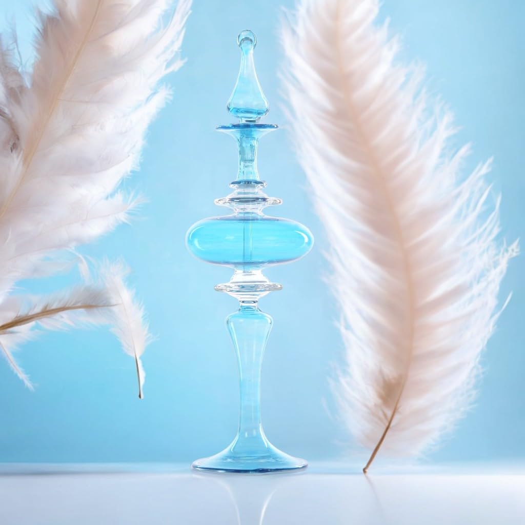 Blown Glass Perfume Bottle - Iridescent Blue Handmade Decorative Refillable Fragrance Container for Essential Oils & Perfumes | Elegant Vanity Accent & Unique Gift for Women | Home Décor Accessory