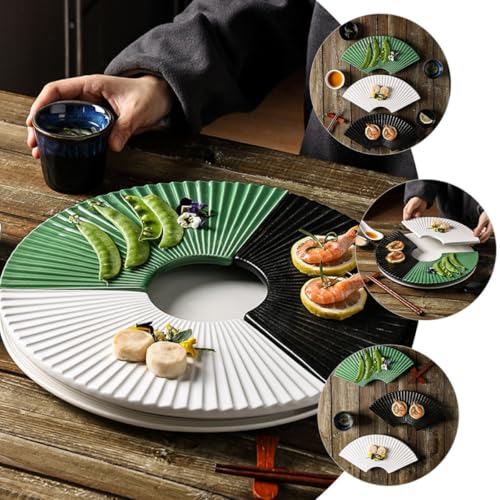 Plato para sushi de cerámica de 11 pulg forma abanico blanco miniatura 3