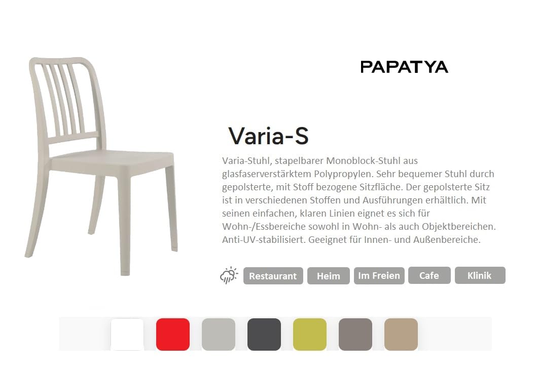 PAPATYA Varia-S 1er-Set Designer- Kunststoffstuhl, 200 kg belastbar, Gartenstuhl, wetterfester Balkonstuhl, Terrassenstuhl, Hotelstühle, Restaurantstühle, Stapelstuhl (Hellgrau)