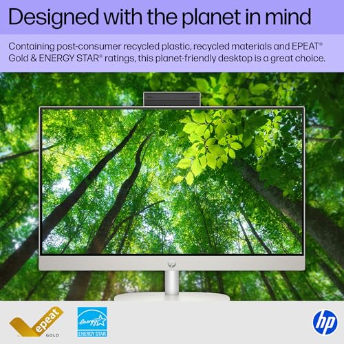 Image of HP 23.8 inch All-in-One Desktop PC, FHD Display, AMD Athlon Silver 7120U, 8 GB RAM, 256 GB SSD, AMD Radeon Graphics, Windows 11 Home, Shell White, 24- cr0410 (2025)