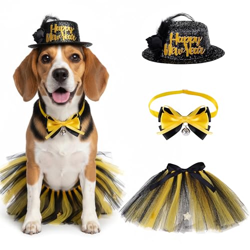 Set de disfraz de Año Nuevo para perro mediano, 3 piezas
