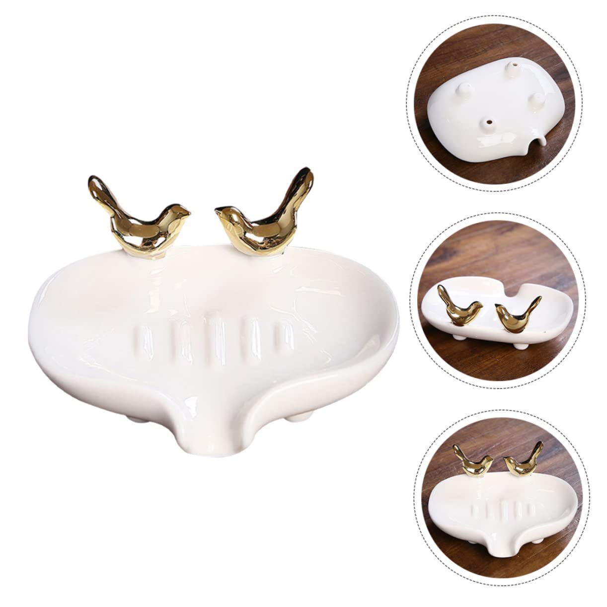 WOONEKY 1pieza Jabonera De Cerámica Elegante para Baño Soporte De Jabón Drenaje Natural Diseño Moderno Necesidad De Taladro