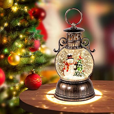 Musical Christmas Snow Globe Lantern with Timer Cover
