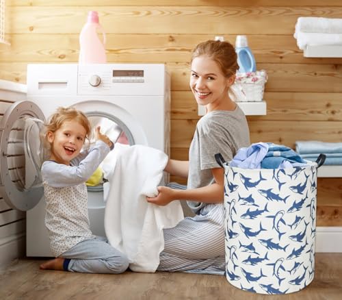Image of Shark Kids Laundry Basket Baby Hamper Shark Toy Storage Bin for Boys Room Decor Baby Nursery Hamper Gift Baskets for Bedroom Bathroom(Blue Shark)