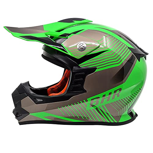 Casco Cross BHR 812 Off Road | Casco de Enduro Homologado ECE con Interior Extraíble | Casco de Motocross Ligero y Seguro | Green Blast | XL