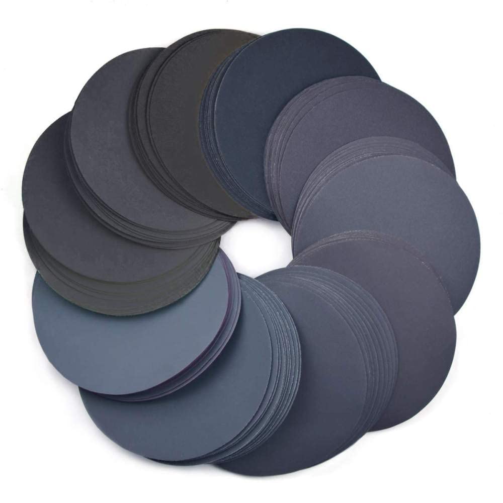 SHENGANG Discos de lijado para flocado en seco y húmedo de 6 pulgadas y 150 mm Gancho y bucle de silicona 60-10000 Papel de lija orbital para pintura de automóviles Madera Metal, grano 3000, 50 piezas