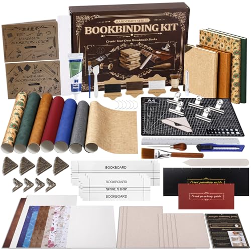 208 Pcs Book Binding Kits for Beginners Complete Bookbinding Kit with Instructions and Video Tutorials Bookbinding Supplies with Paper Books Cloth Book Making Kit Tools Materials for DIY Crafts