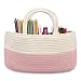 Diaper Caddy Organizer for Change Table | Portable Carry Tote for Newborn Girl Nursery with Handles | Storage Basket for Wipes, Diaper, Baby Essentials | Perfect Shower Gift | Cotton Rope - Pink/White