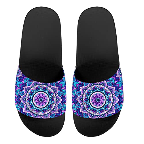 Howilath Lotus Mandala Sandalias toboganes playa para piscina cubierta y al aire libre, étnicas tribales Bohemia Mandala Comfort Slides Sandalia antideslizante peso ligero EU 42