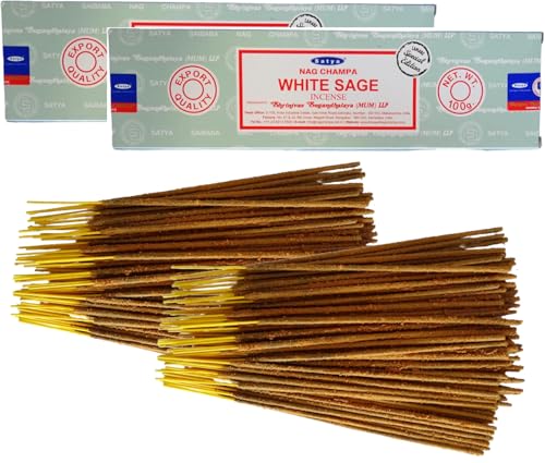 Varillas de Incienso Satya White Sage (Salvia Blanca) - 2 Paquetes de 100 g (Entre 160-180 Varillas) - Aromaterapia - Meditación - Yoga - Packaging EcoFriendly