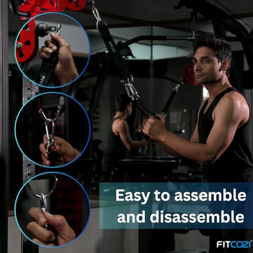 Image of Fitcozi Cable Attachments for Gym - Gym Equipment Accessories - Cable Machine Attachments - Crossfit Equipment for Home Gym Handles - Cable Pulley Equipment Gym (Handles with Tricep Strap)