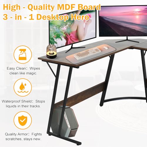 Image of L Shaped Gaming Desk, 50 inch Corner Desk, Spacious Dual Tops, P2 Particleboard, Metal Z-Legs, Adjustable Non-Slip Pads, Scratch /Waterproof, Multi-Use Home Office /Game Room /Dorm