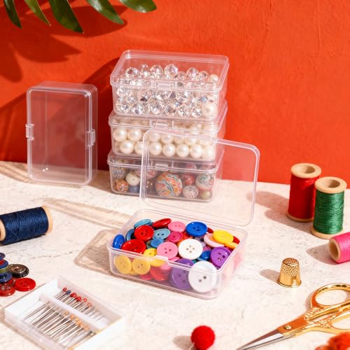 Image of 6 Pcs Mini Plastic Storage Containers Box with Lids, Clear Rectangle Organizer, Small Plastic Case for Collecting Small Items, Beads, Crafts Accessories, Screws (4.1 x 3.0 x 1.0 Inch)