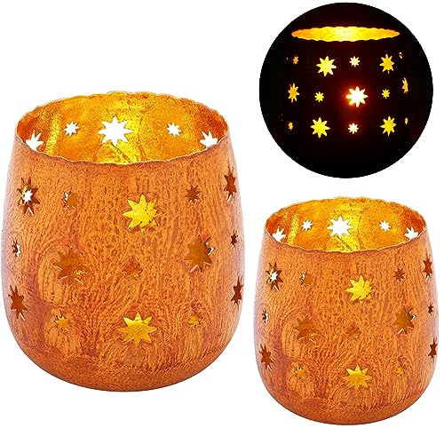 Marrakesch Farol portavelas Oriental de Metal - Candelabro para el jardín - Decorativo para la Mesa - Javier 2 Piezas - transmite Buen Ambiente - Pasa un Buen rato en el jardín