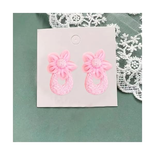 Stylish Ratten Straw Fabric Flower Earrings Bohemian Handmade Dangle Drop Earrings for Women Lightweight Summer Beach Party Jewelry - Image 6